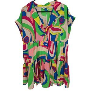 Entro Size Large Tunic Dress Retro Art to Wear Geometric Print Layered NWOT